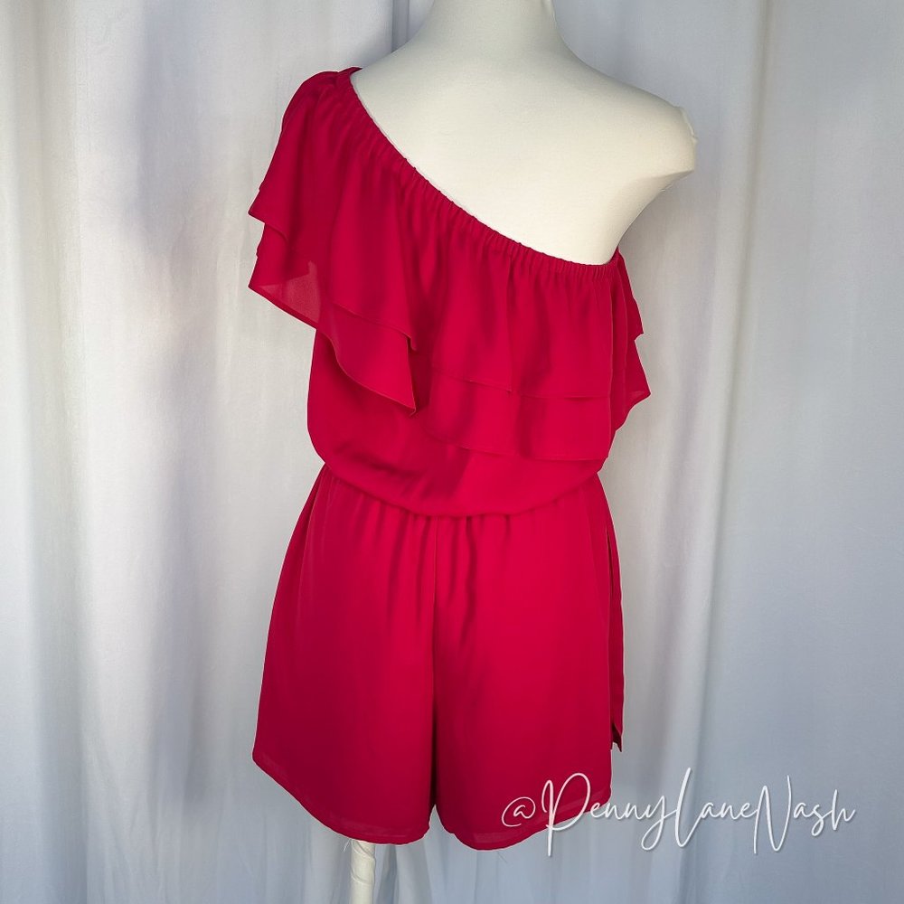 NWT Loft One-Shoulder Ruffle Romper Magenta - Picture 10 of 11